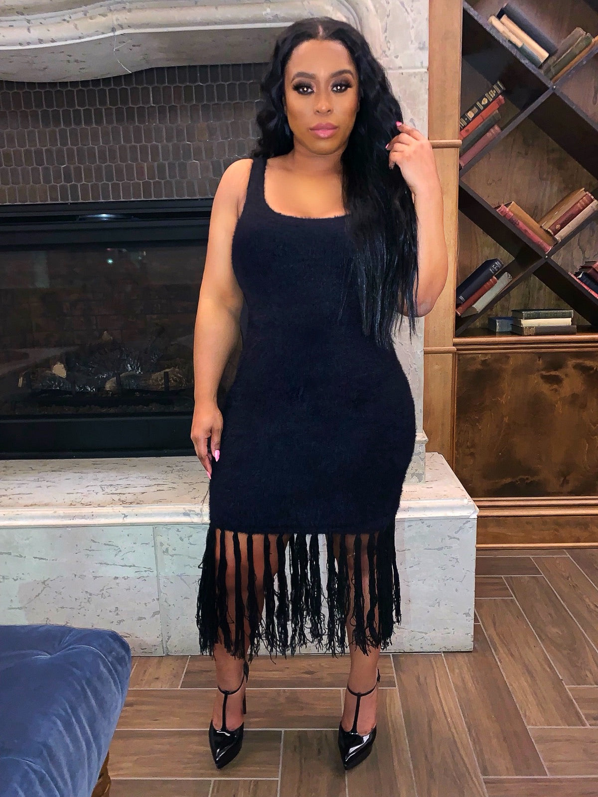 LITTLE BLACK sweater dress(shag)