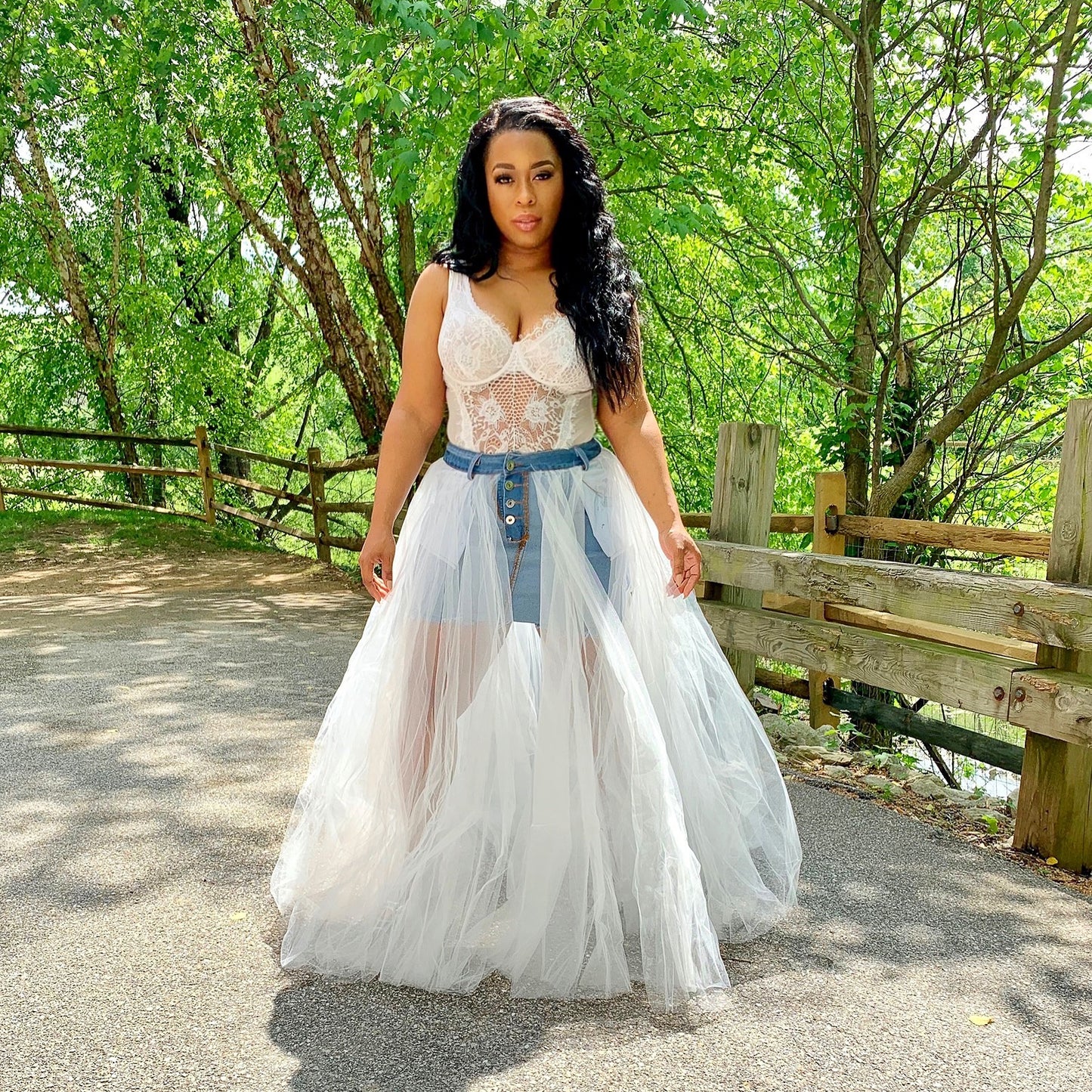 LACED denim skirt.
